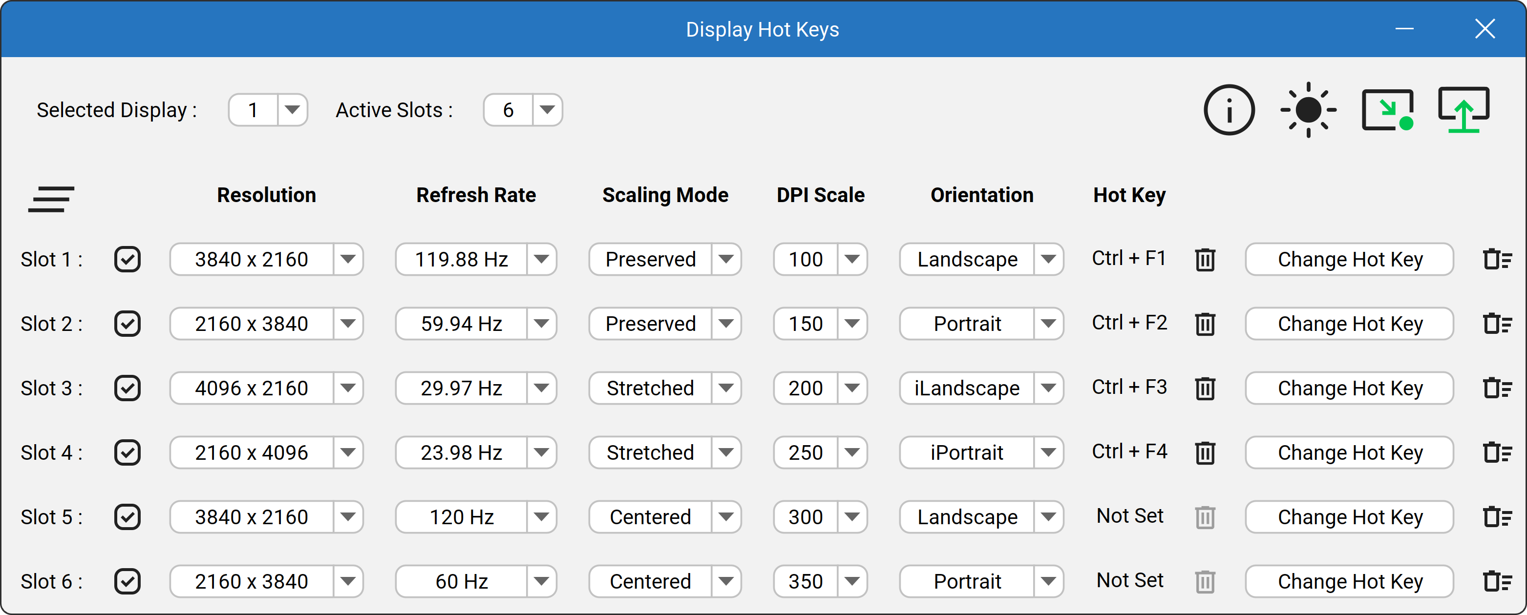 Display Hot Keys