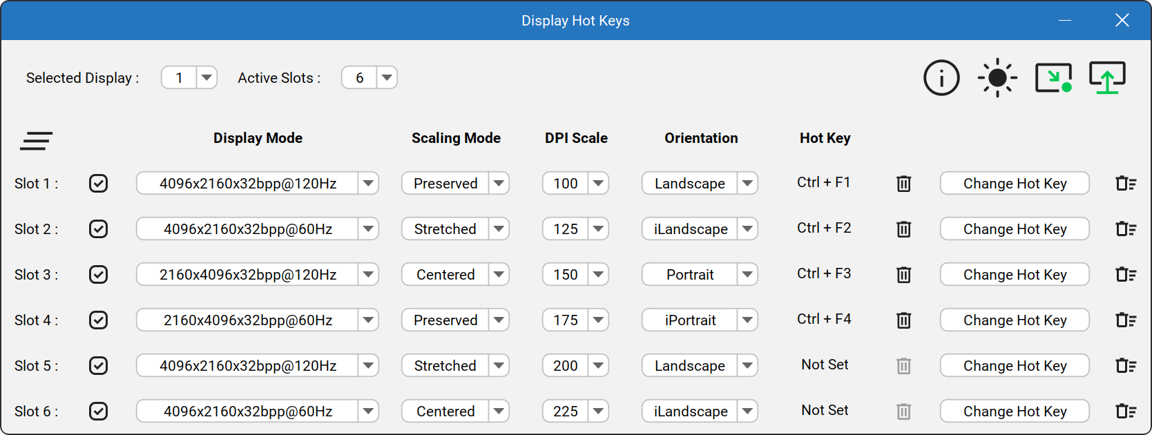 Display Hot Keys